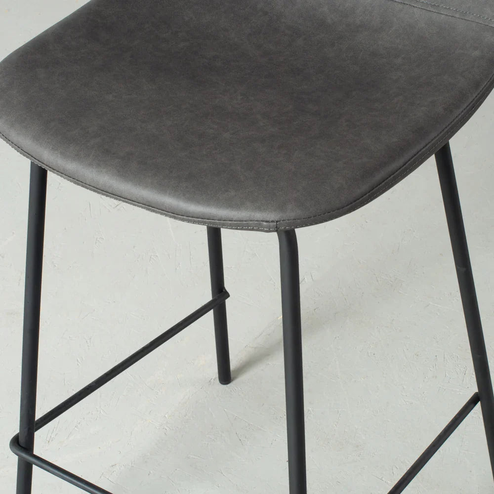Vintage Dark Grey Leather Bar Stool