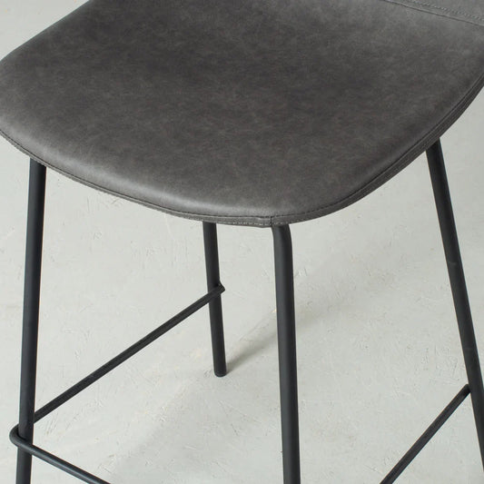 Vintage Dark Grey Leather Bar Stool