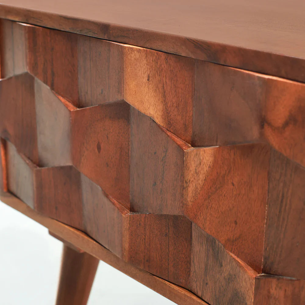 Geometric Carved Wood Nightstand