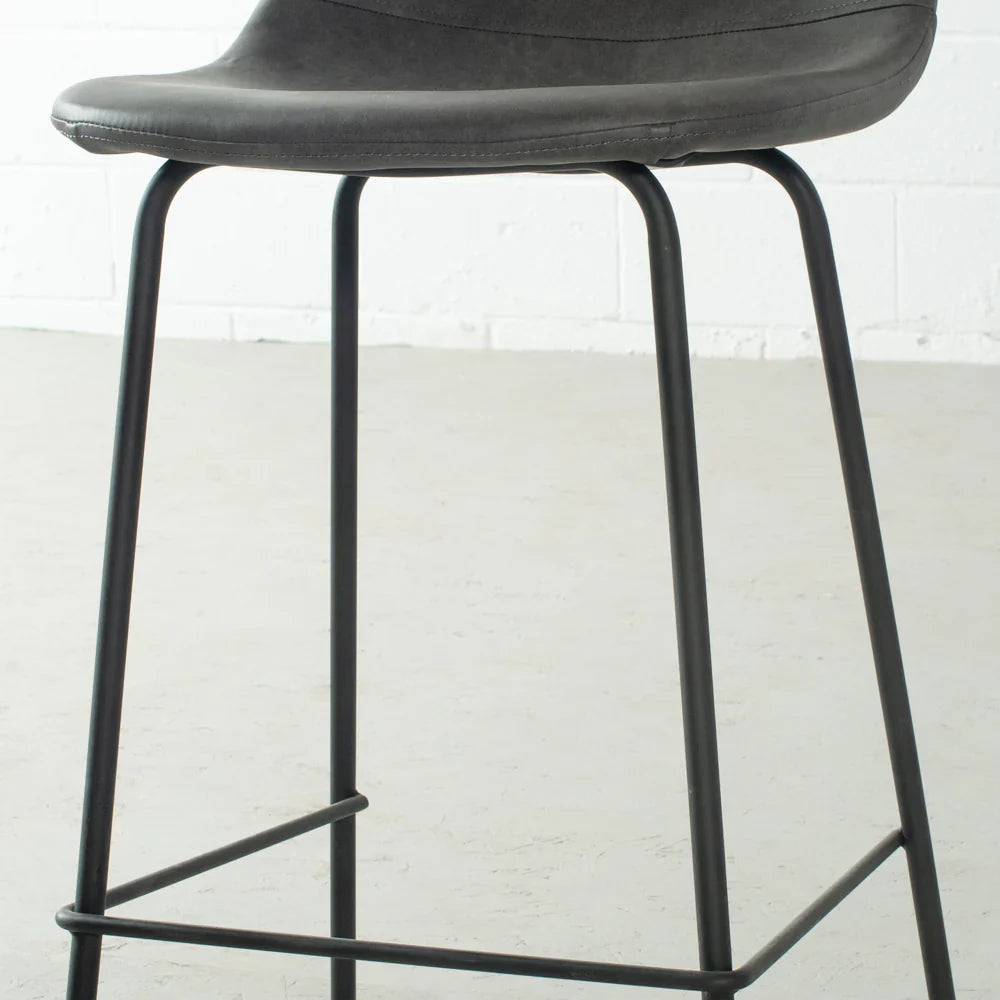 Vintage Dark Grey Leather Bar Stool