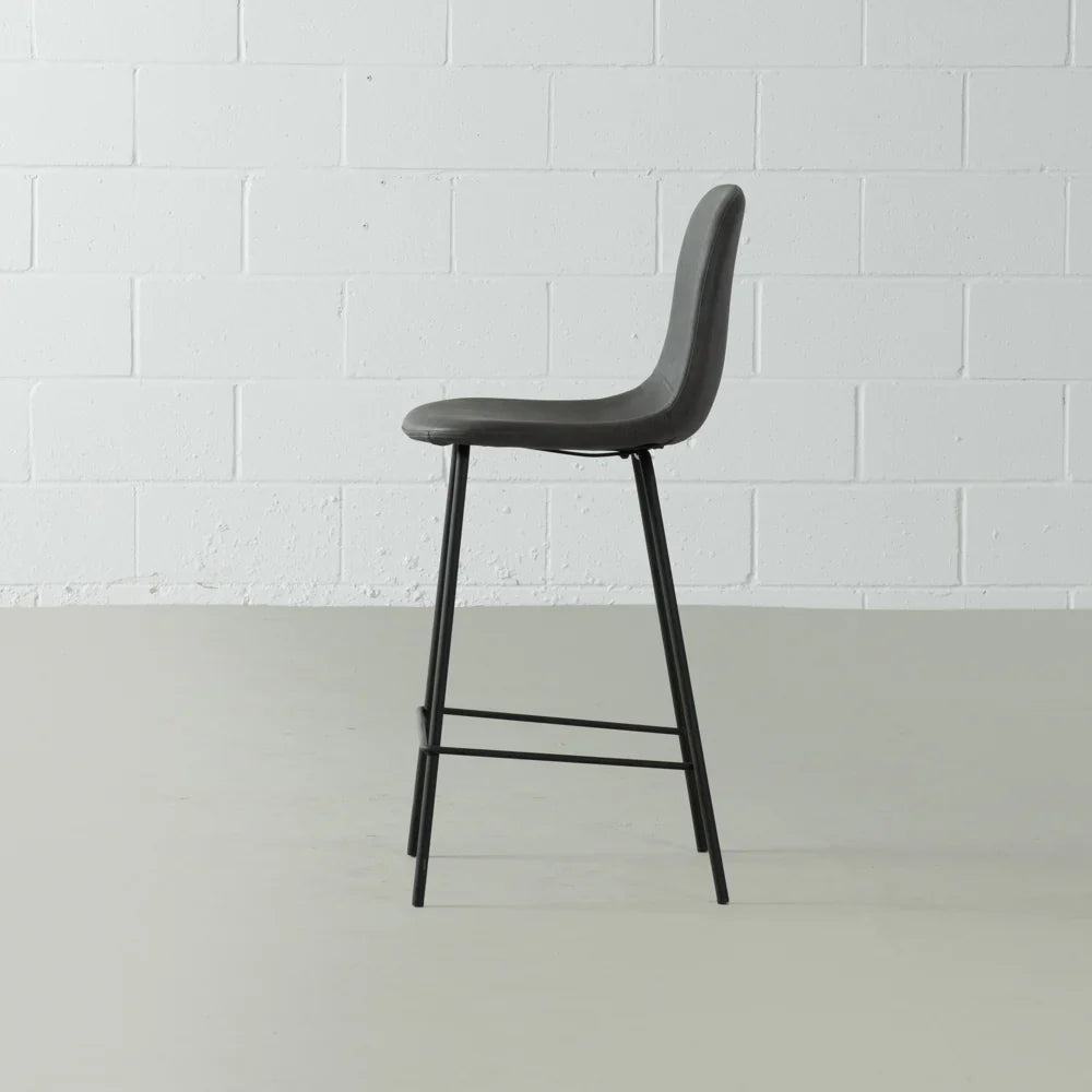 Vintage Dark Grey Leather Bar Stool
