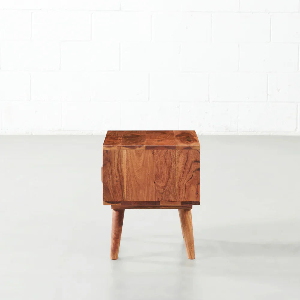 Geometric Carved Wood Nightstand