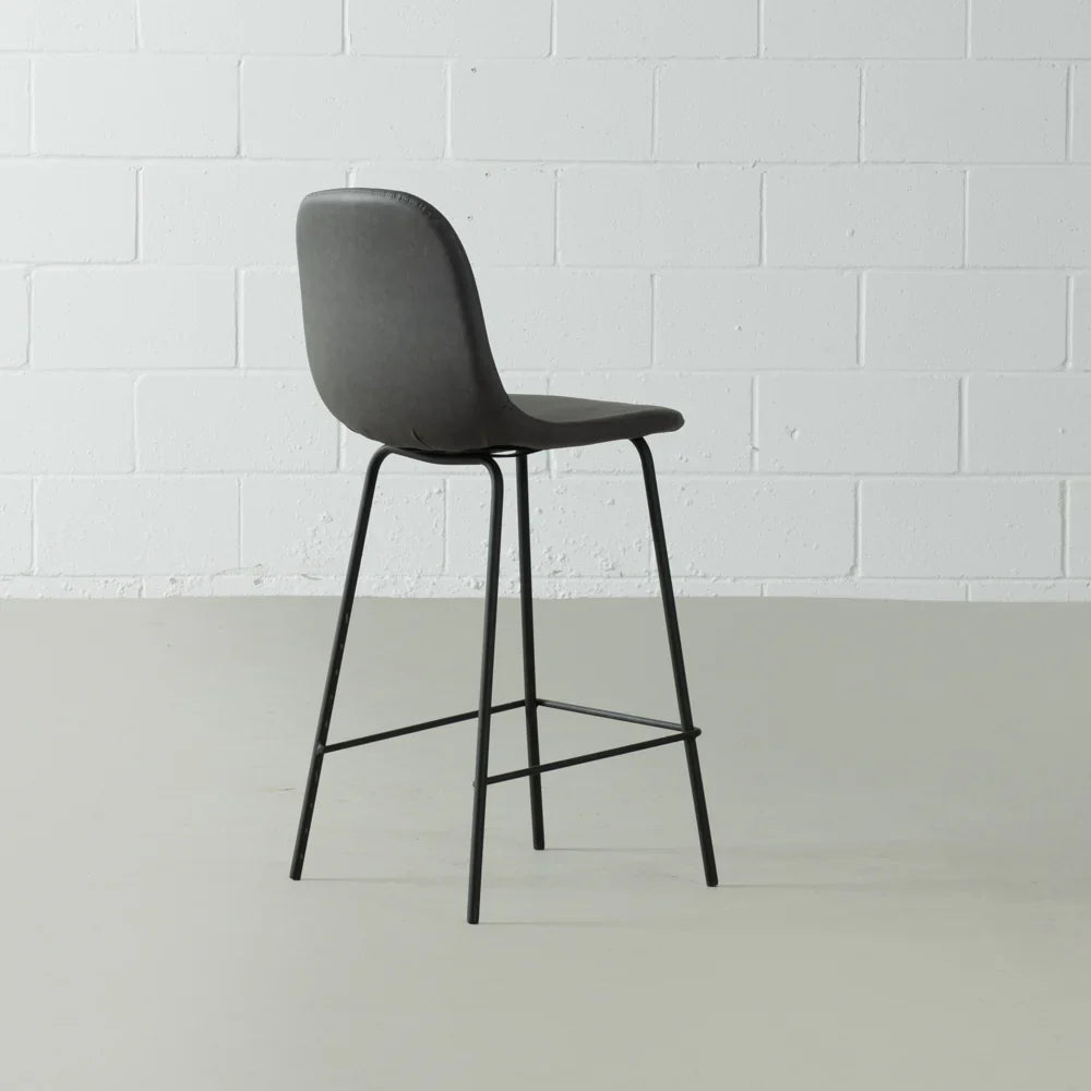 Vintage Dark Grey Leather Bar Stool