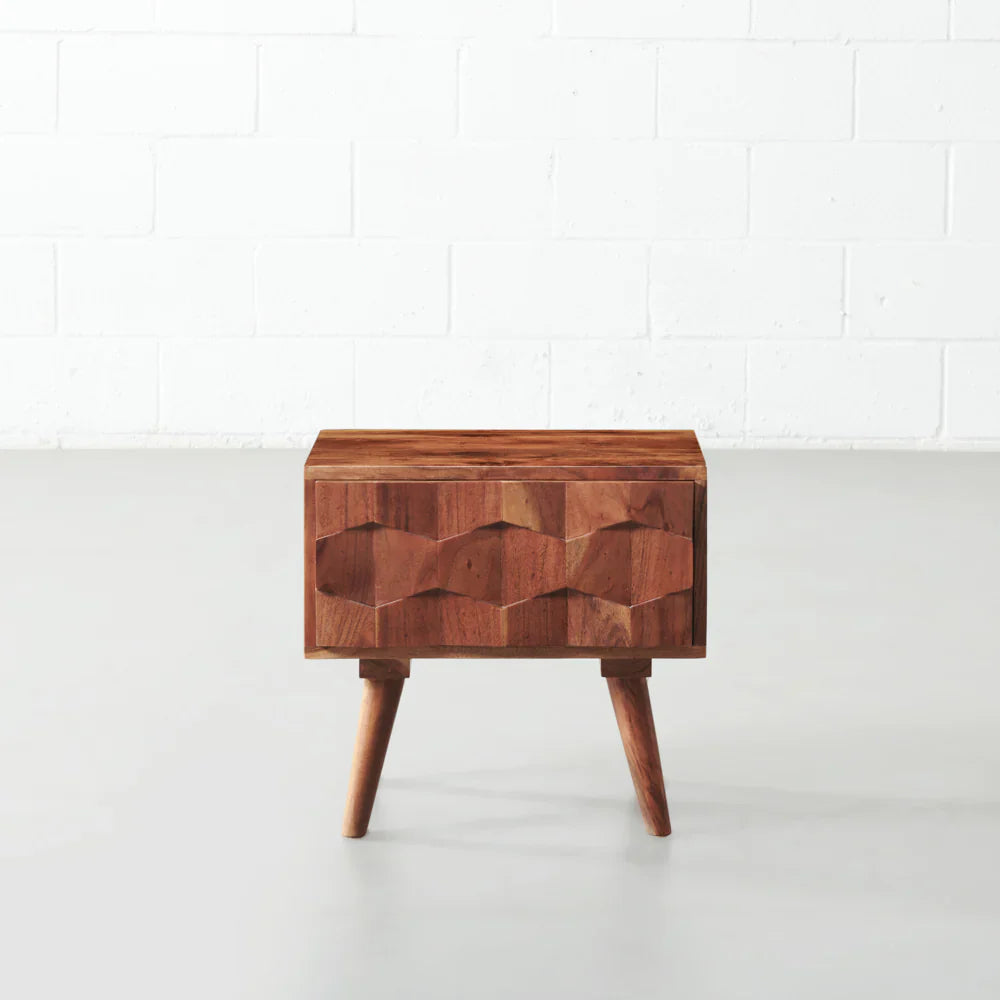 Geometric Carved Wood Nightstand
