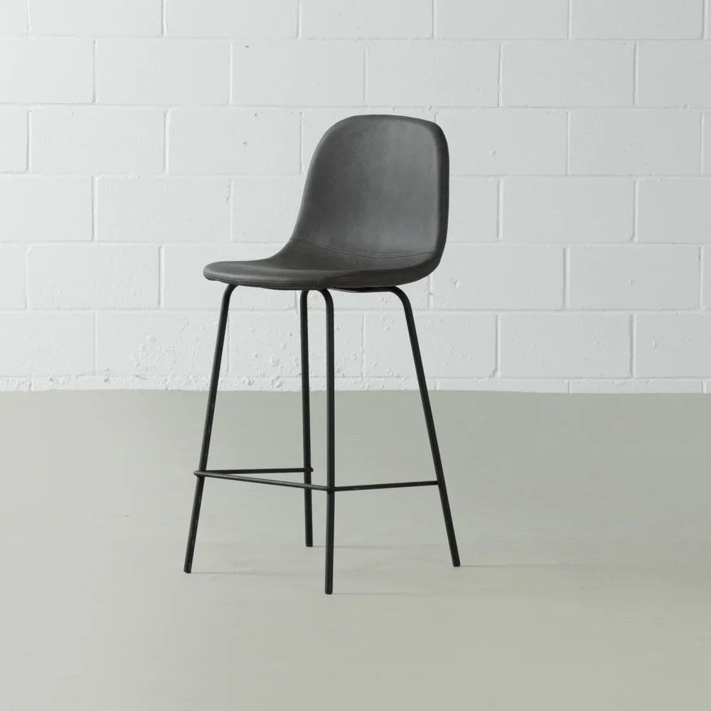 Vintage Dark Grey Leather Bar Stool