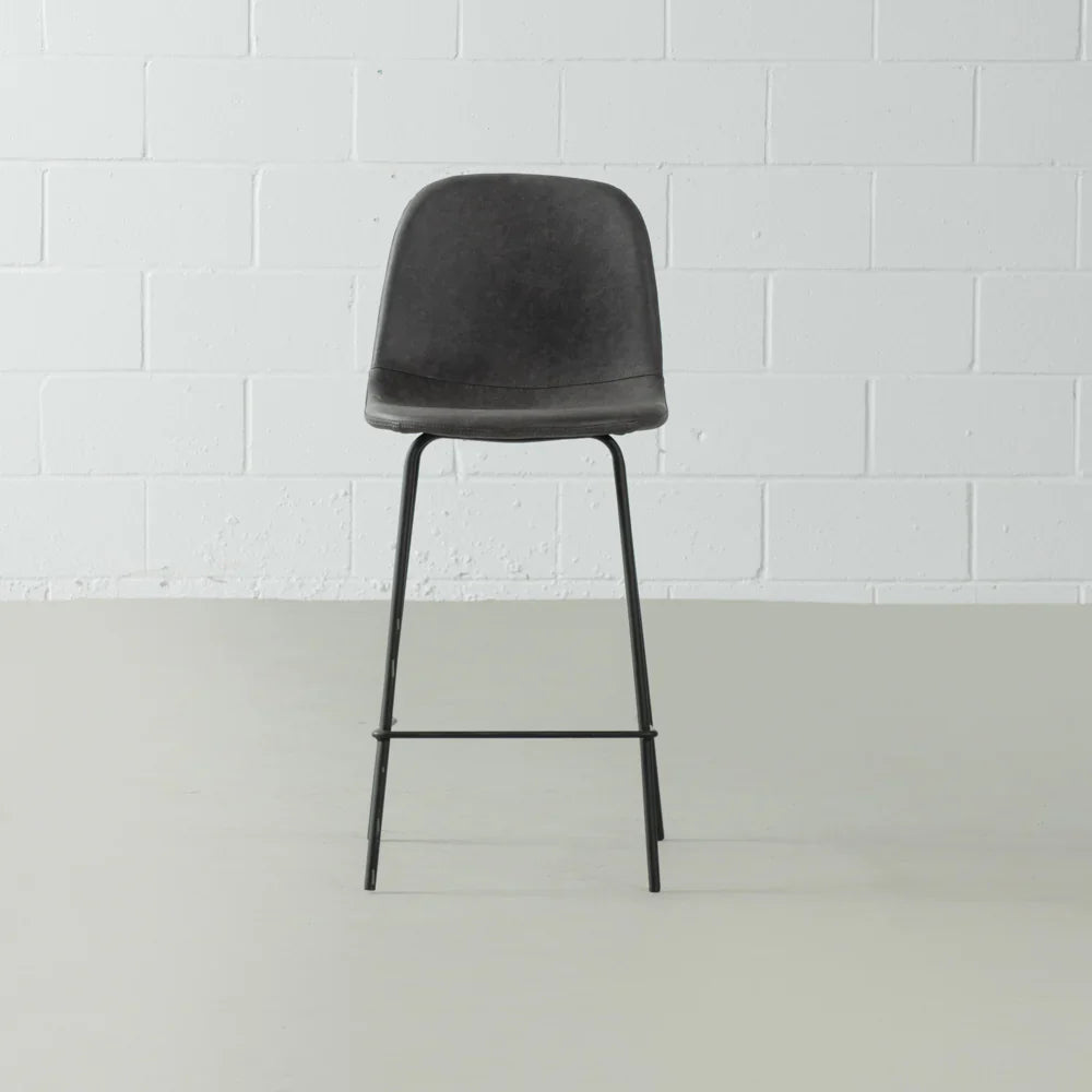 Vintage Dark Grey Leather Bar Stool