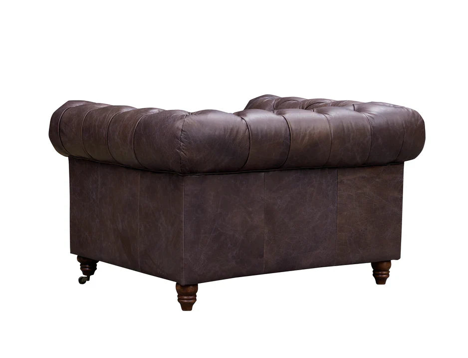 Buffalo leather Chesterfield Arm Chair - Dark Brown Leather
