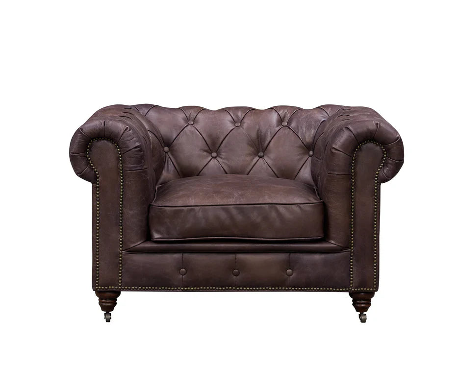 Buffalo leather Chesterfield Arm Chair - Dark Brown Leather