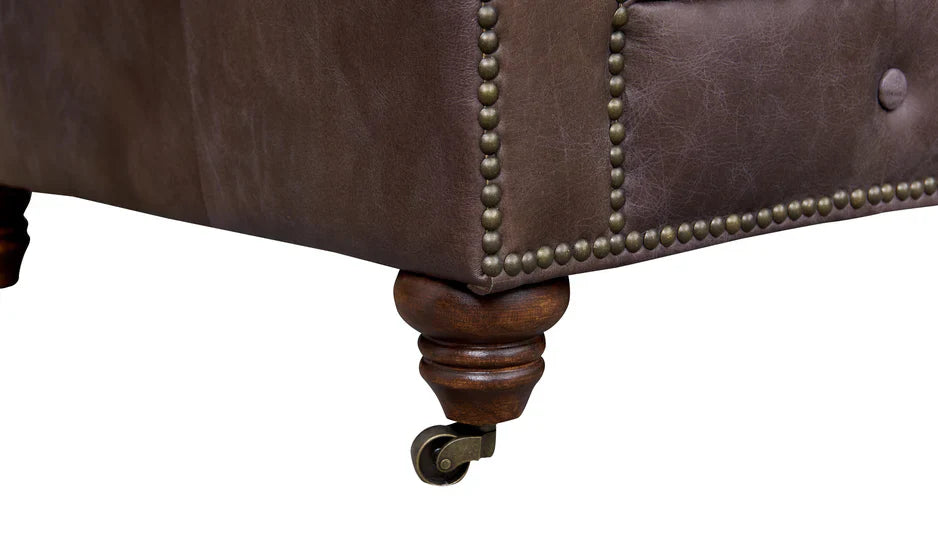 Buffalo leather Chesterfield Arm Chair - Dark Brown Leather