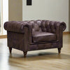 Buffalo leather Chesterfield Arm Chair - Dark Brown Leather