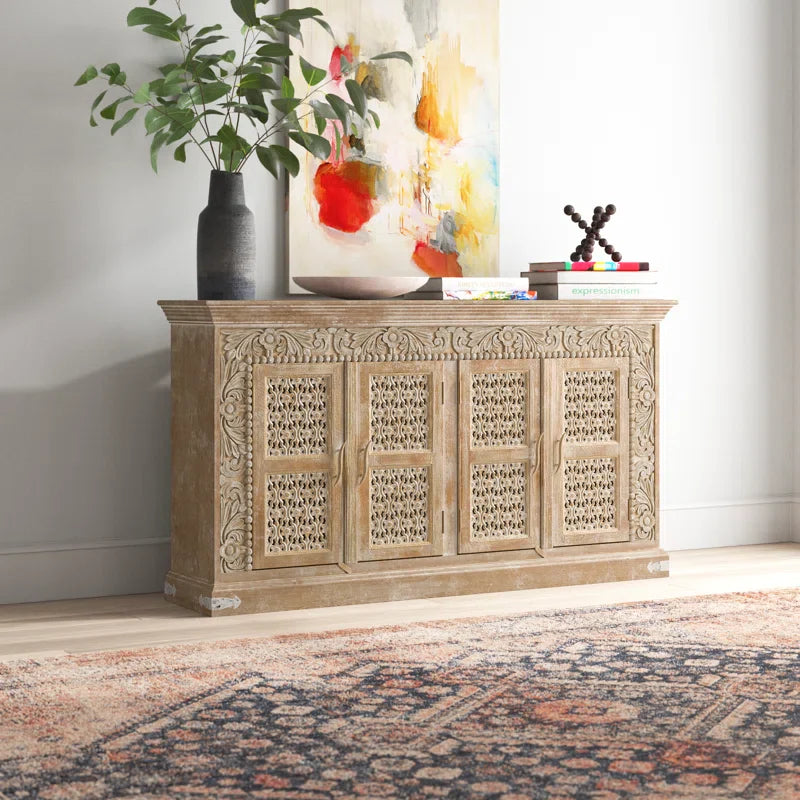 Hand-Carved Wooden Sideboard