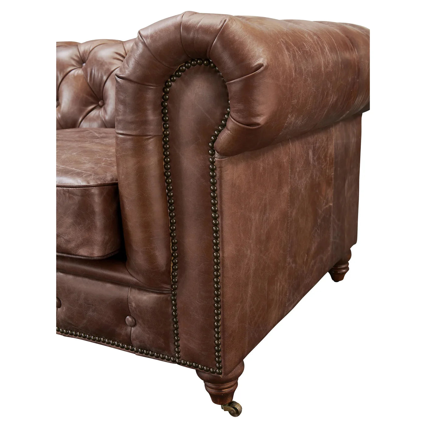 Buffalo Leather Chesterfield Sofa - Bark Brown Leather - 120
