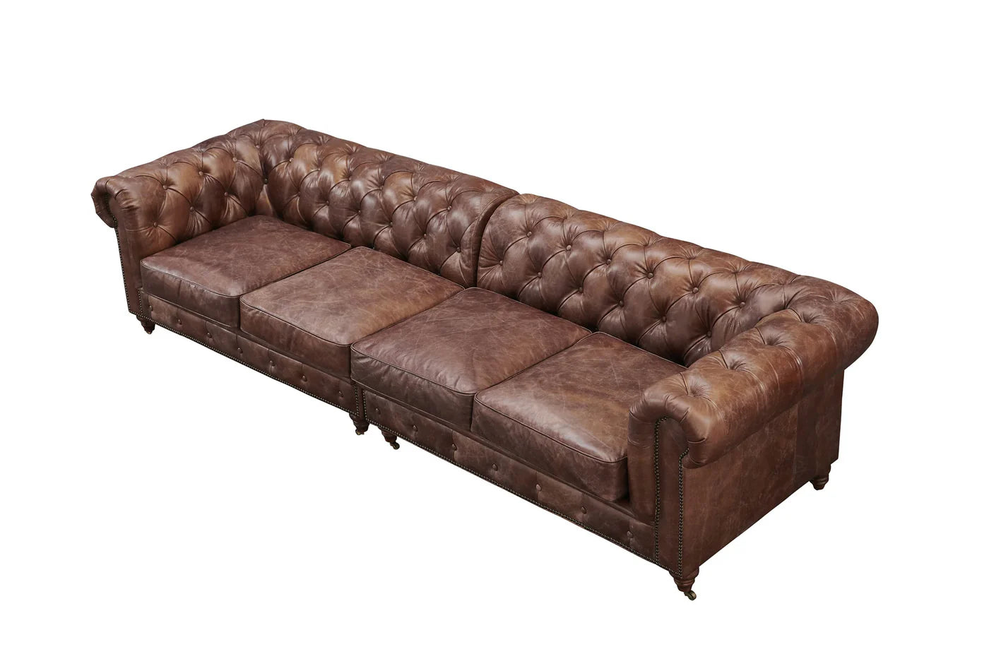 Buffalo Leather Chesterfield Sofa - Bark Brown Leather - 120