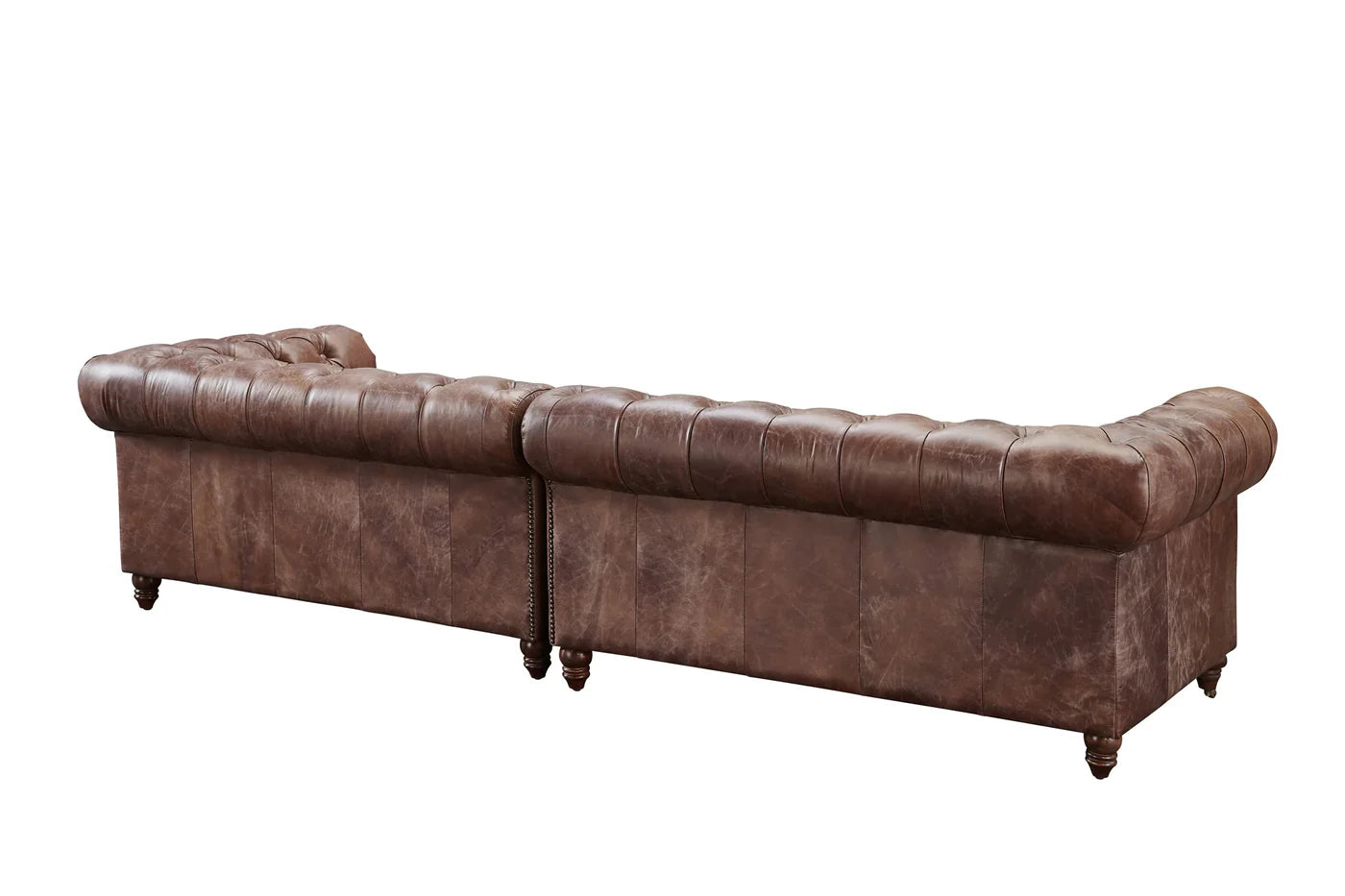 Buffalo Leather Chesterfield Sofa - Bark Brown Leather - 120