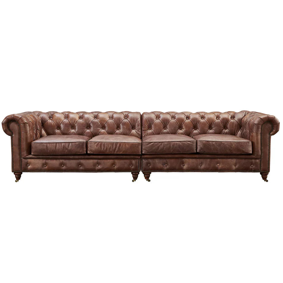 Buffalo Leather Chesterfield Sofa - Bark Brown Leather - 120