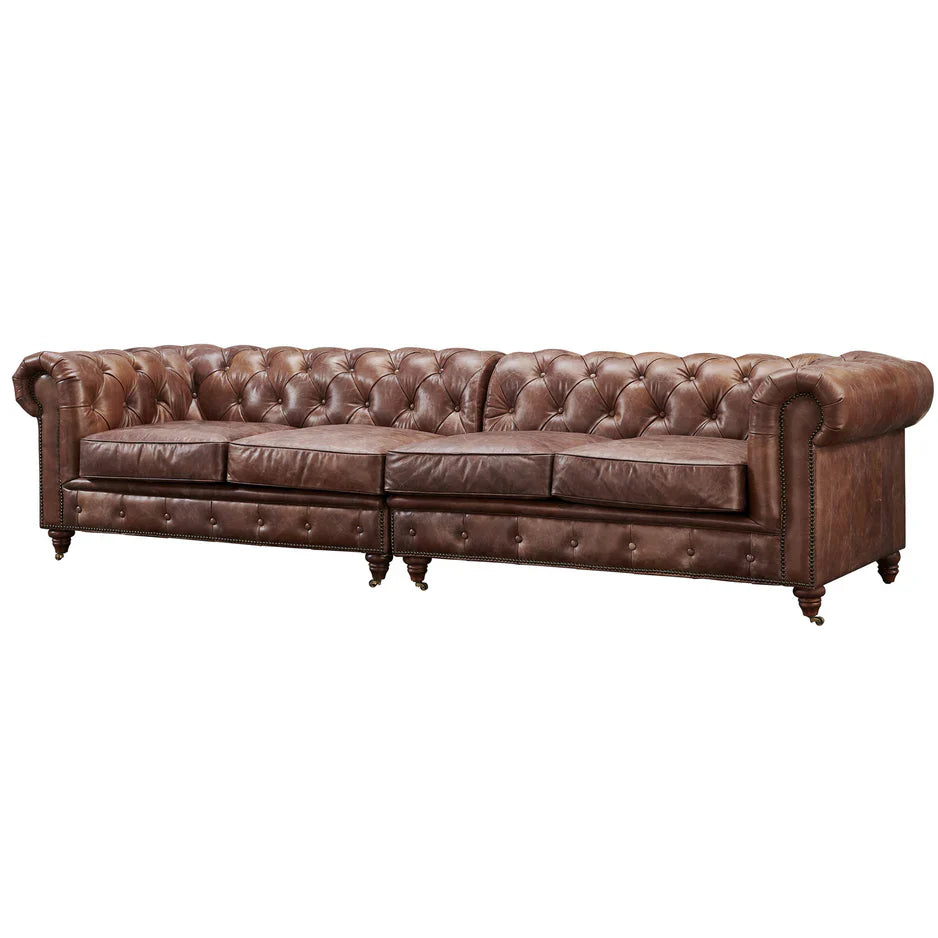 Buffalo Leather Chesterfield Sofa - Bark Brown Leather - 120