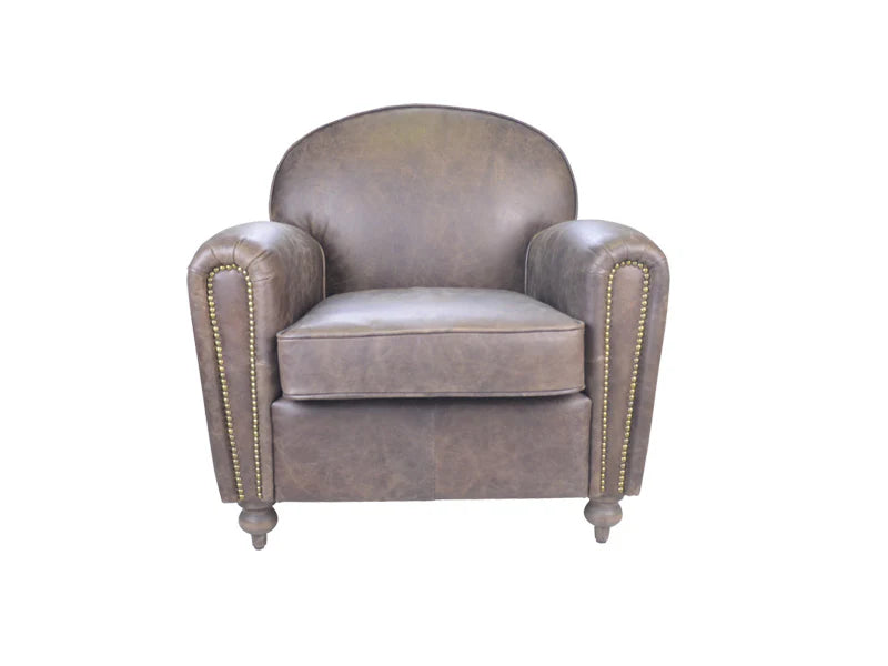 Antique Chair,European Style Living Room Chair,Genuine Leather Chair With Rivets