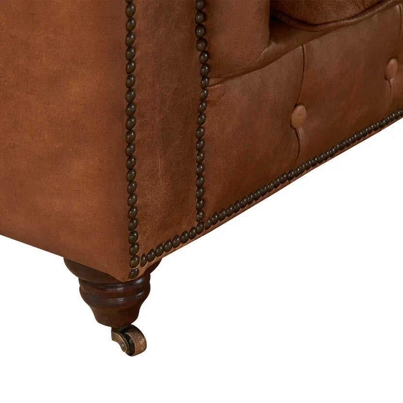 Buffalo Leather Chesterfield Sofa - Light Brown Leather - 120"