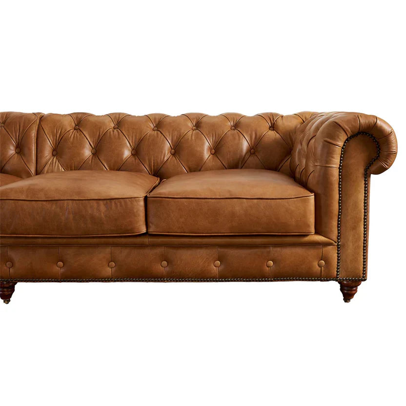 Buffalo Leather Chesterfield Sofa - Light Brown Leather - 120"