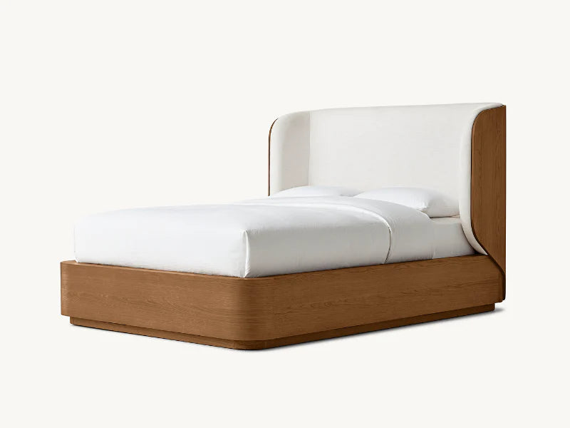 Faddish Madero Modern Oak Wooden Bed Wholesale Custom Color Bed With Fabric Shelter