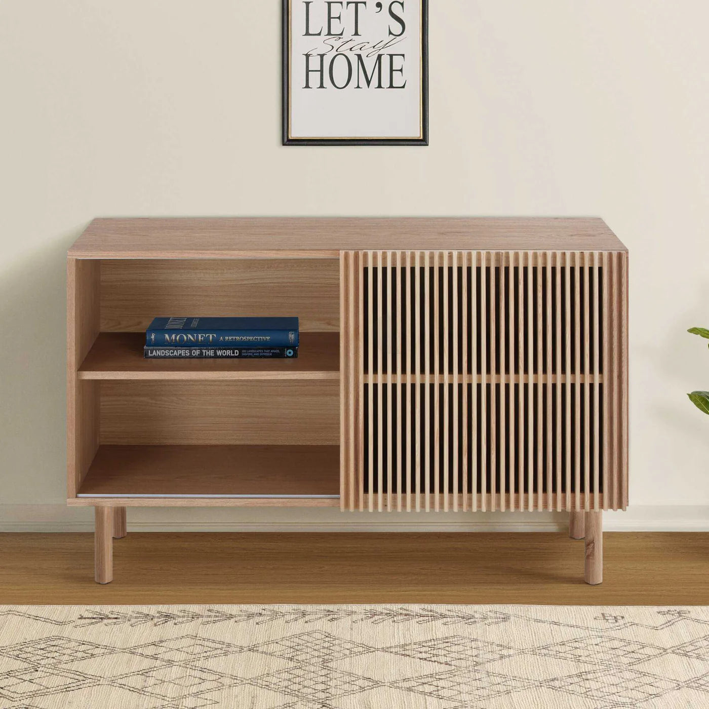 Modern Slatted Wooden Sideboard