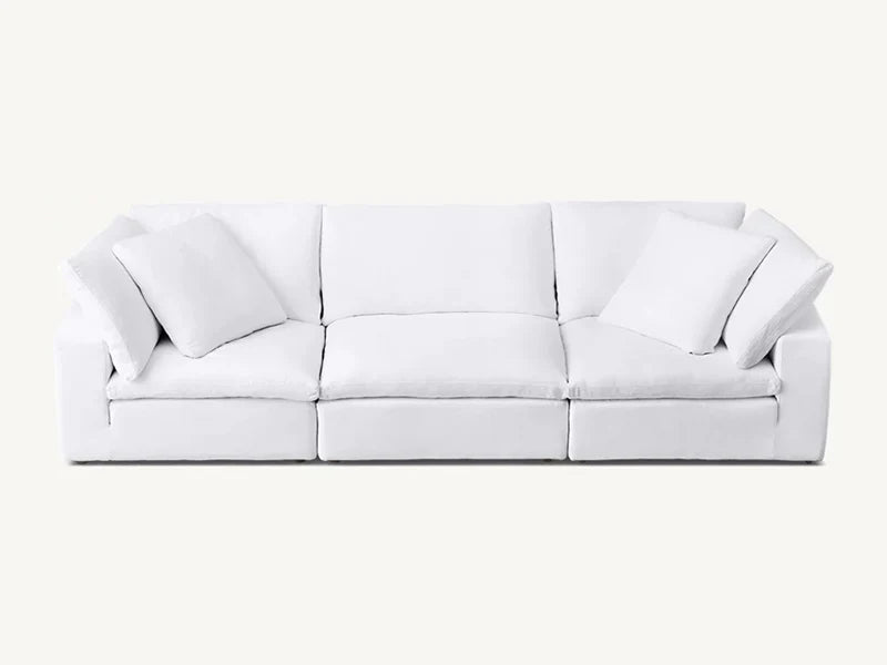 Modern White Linen Fabric and Feather Sofa with 3 Seats