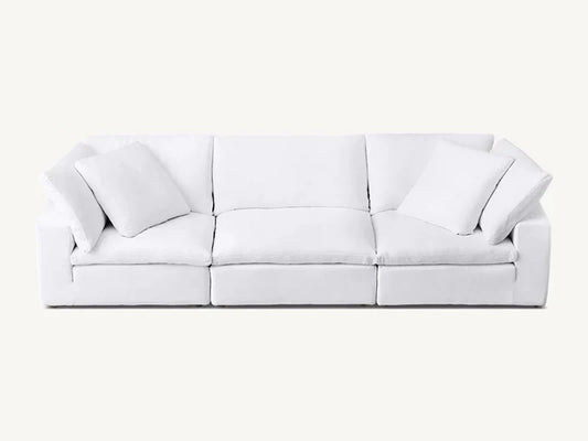 Modern White Linen Fabric and Feather Sofa with 3 Seats