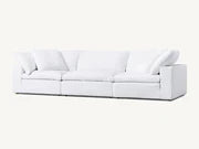 Modern White Linen Fabric and Feather Sofa with 3 Seats