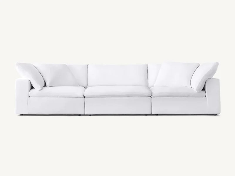 Modern White Linen Fabric and Feather Sofa with 3 Seats