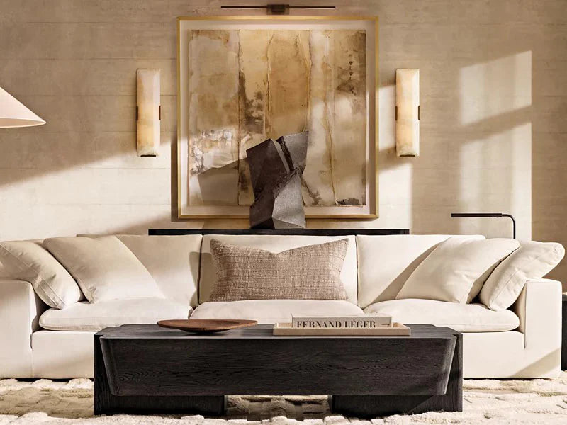 Modern White Linen Fabric and Feather Sofa with 3 Seats