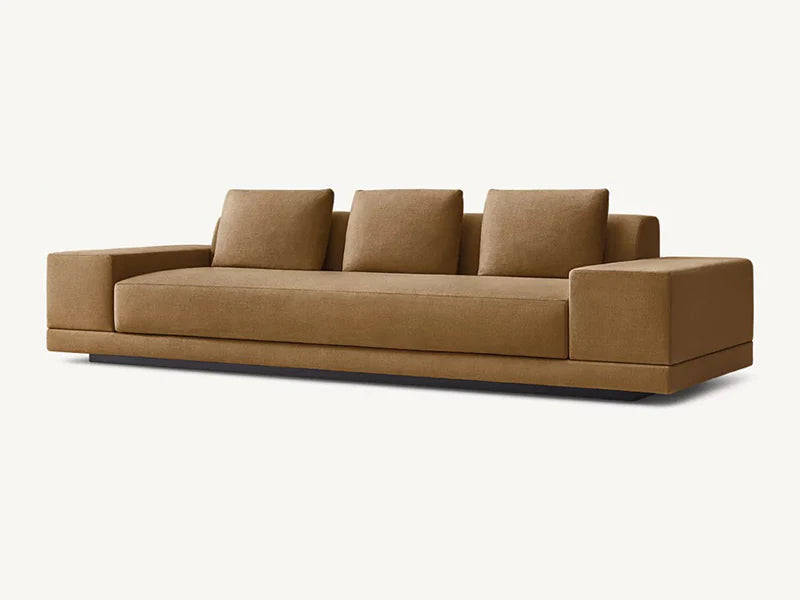 Modern Brown Linen Fabric and Feather Sofa with 3 Seats