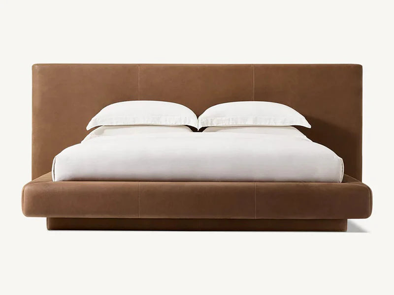 Brown Fabric and Oak Solid Wood Bed Faddish Modern Style Bedroom Bed