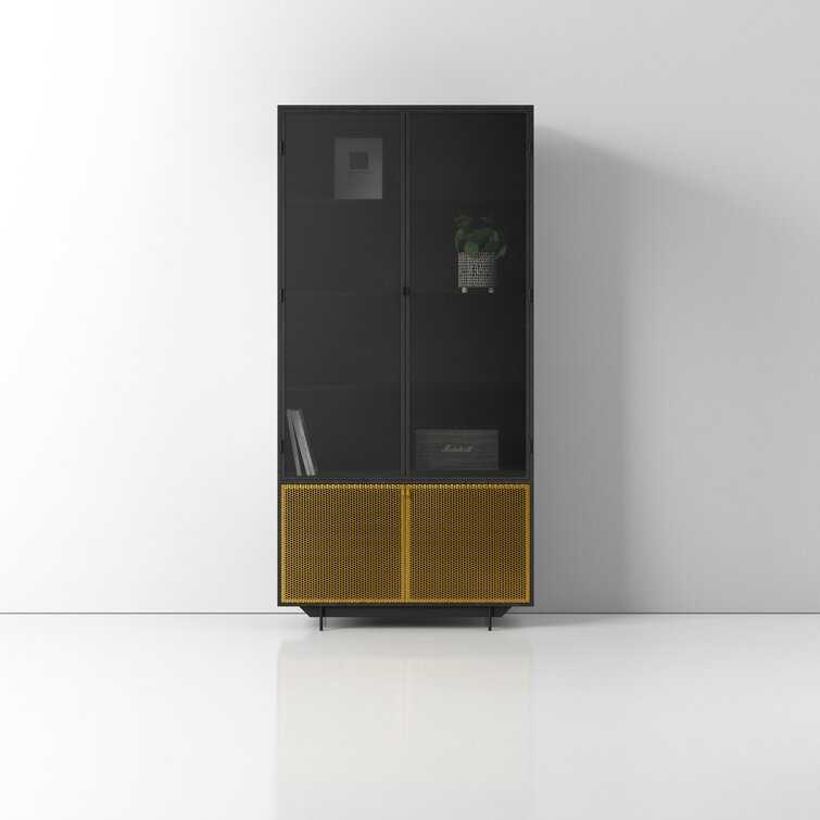 Modern Black Bookcase with Slatted Doors