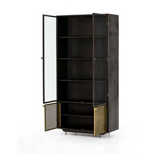 Modern Black Bookcase with Slatted Doors