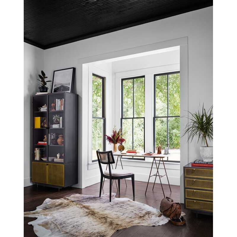 Modern Black Bookcase with Slatted Doors