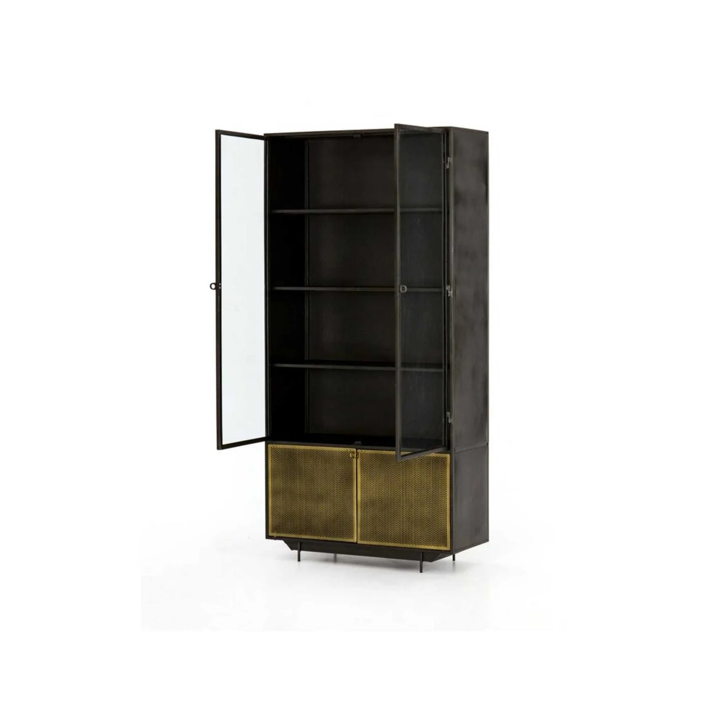 Modern Black Bookcase with Slatted Doors