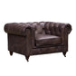 Buffalo leather Chesterfield Arm Chair - Dark Brown Leather