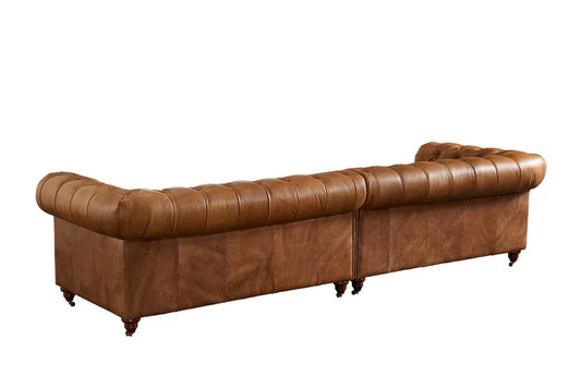 Buffalo Leather Chesterfield Sofa - Light Brown Leather - 120"