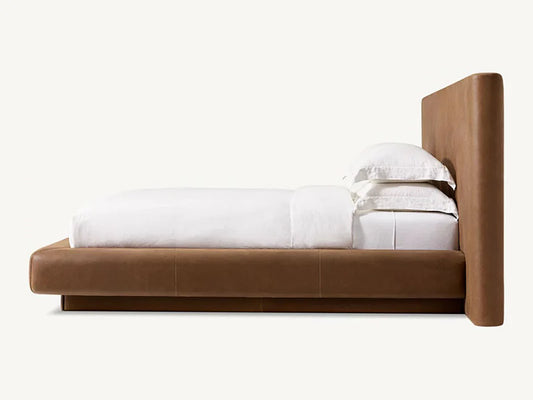 Brown Fabric and Oak Solid Wood Bed Faddish Modern Style Bedroom Bed