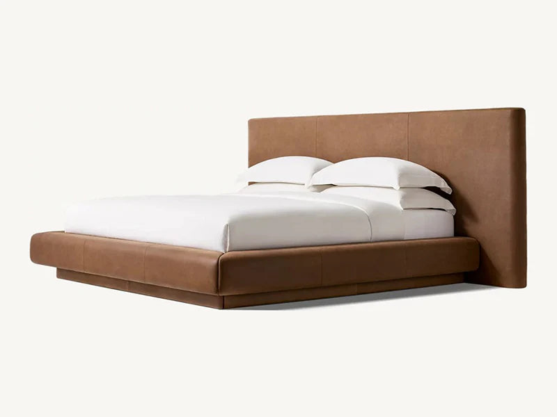 Brown Fabric and Oak Solid Wood Bed Faddish Modern Style Bedroom Bed