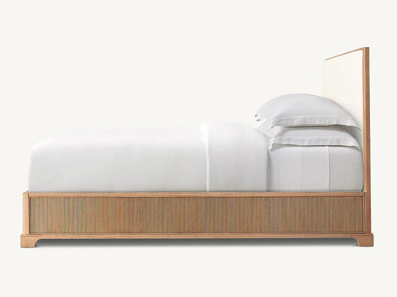 Defaico Striped Style Oak Solid Wood and Fabric Bed Faddish Modern Style Bedroom Bed