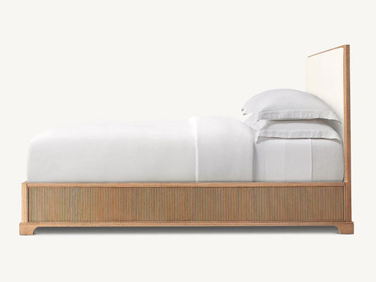 Defaico Striped Style Oak Solid Wood and Fabric Bed Faddish Modern Style Bedroom Bed